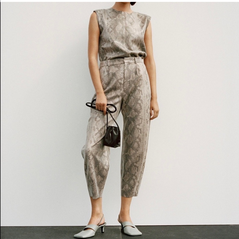 Zara reptile print faux leather shoulder pad top S